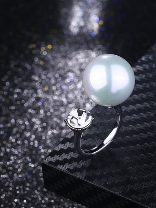 Platinum Elegant Open Design Artificial Pearl Ring