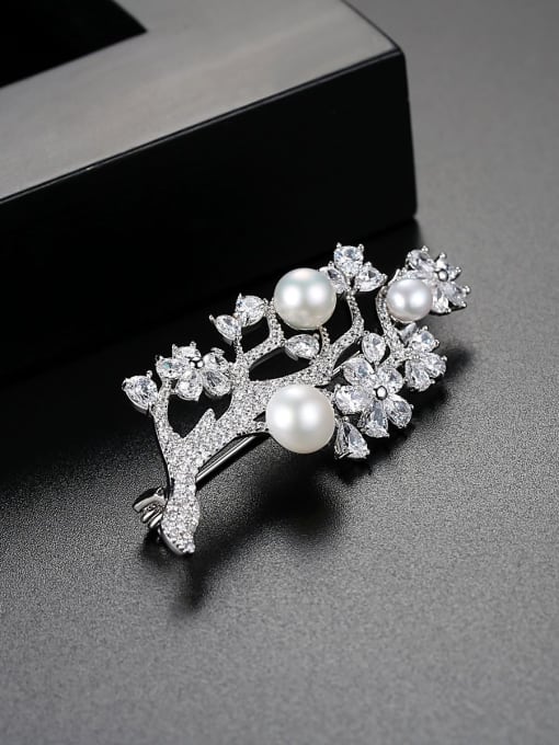 BLING SU Copper inlaid AAA zircon synthetic Pearl Brooch 0