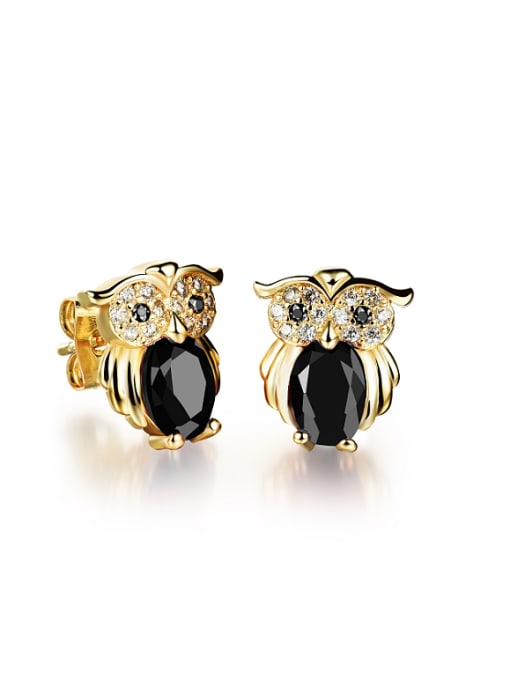 black Fashion Little Owl Zircon Stud Earrings