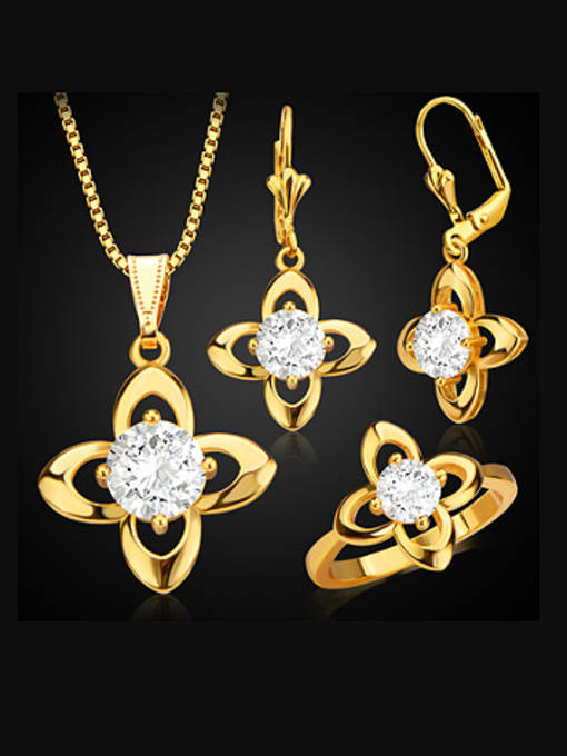 18K Fashion Four-leaf Clover Zircon Three Pieces Jewelry Set - 1000007670