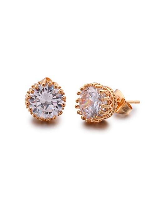 Rose Gold 18K Gold Plated Round Shaped Zircon Stud Earrings