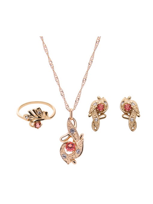 pink Alloy Imitation-gold Plated Fashion Artificial Stones Three Pieces Jewelry Set