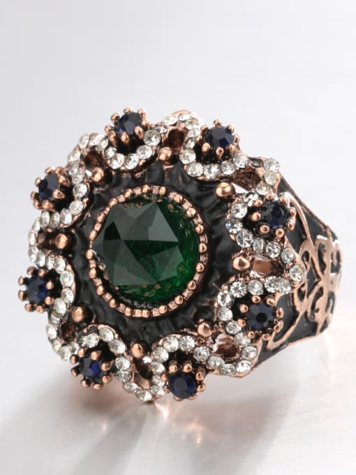 Gujin Retro style Black Enamel Green Glass stone White Crystals Ring 1