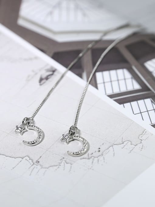 Peng Yuan Fashion Tiny Rhinestones Moon Star 925 Silver Line Earrings 2