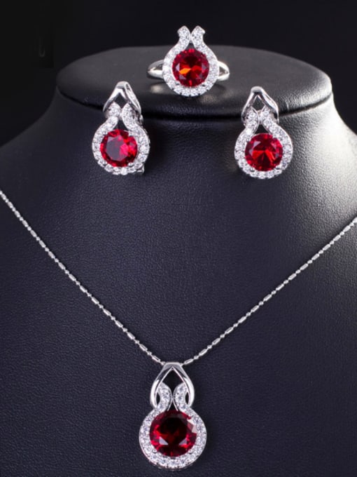 Pomegranate Red Ring 6 Yards Simple Fashion Three Luxurious Zircon Jewelry Set