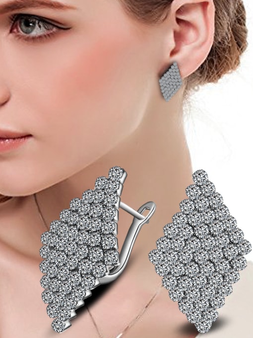 Ya Heng Diamond Shaped AAA Zircons Crystal Clip Earrings 2
