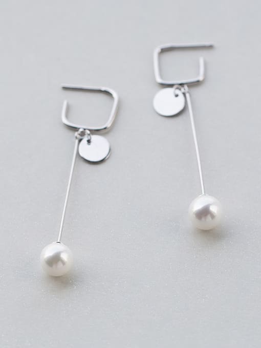 Rosh Elegant Square Shaped Artificial Pearl S925 Silver Drop Earrings 0