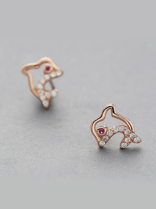 One Silver Rose Gold Plated Dolphin Zircon Earrings 0