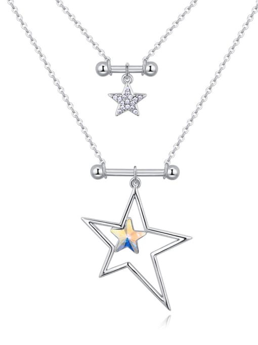 beige Double Layer Hollow Star Pendant austrian Crystals Alloy Necklace