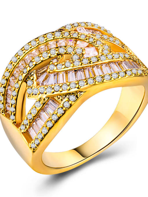 gold Copper With 18k Gold Plated Cubic Zirconia Trendy Cocktail Rings