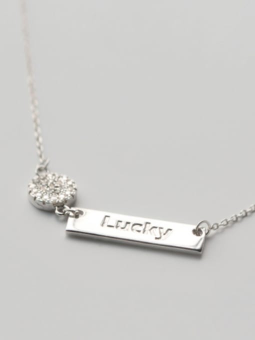 Rosh S925 Silver Personality Letter Lucky Zircon Necklace