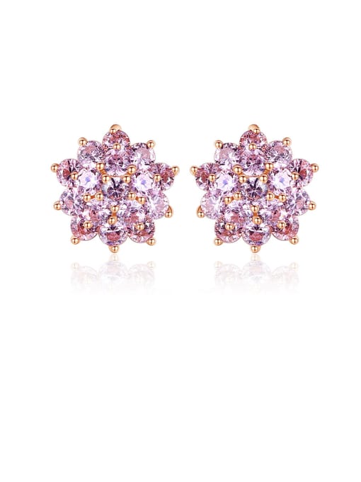 Pink -24F12 925 Sterling Silver With Rose Gold Plated Delicate Flower Stud Earrings