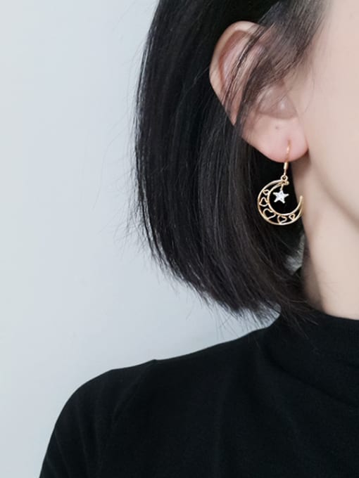 DAKA Fashion Hollow Moon Star Zircon Gold Plated Silver Earrings 1