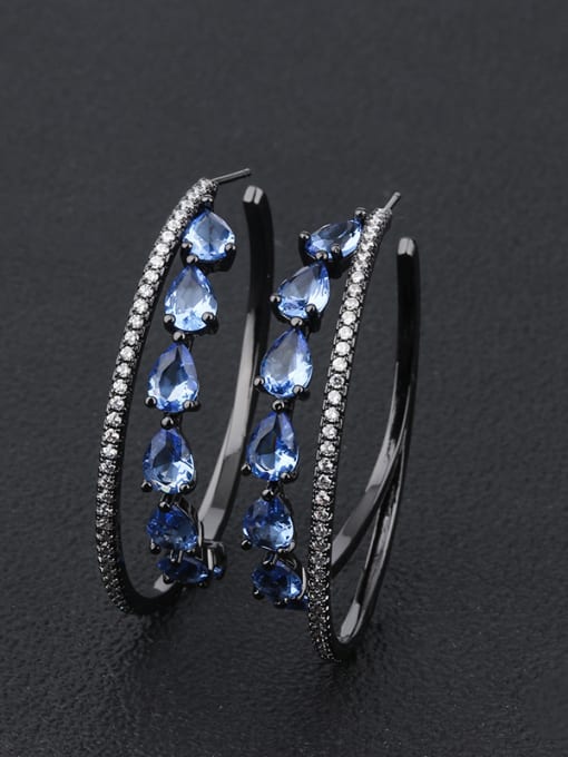 Blue+ gun gold Copper With  Cubic Zirconia Luxury Water Drop Stud Earrings