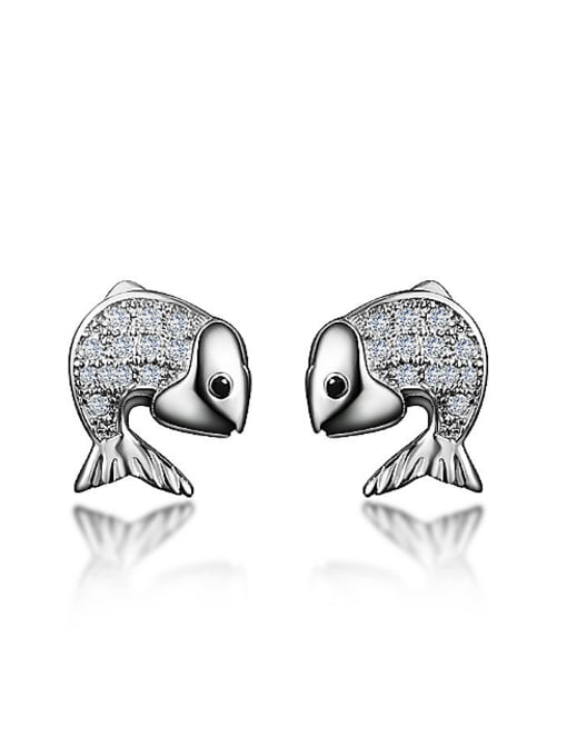SANTIAGO Fashion Shiny Tiny Zirconias Fish 925 Sterling Silver Stud Earrings 0