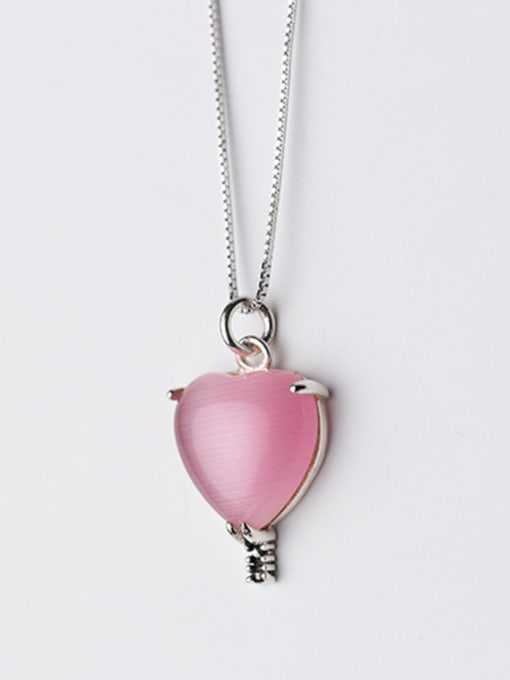 pink Elegant Heart Shaped Purple Opal S925 Silver Pendant