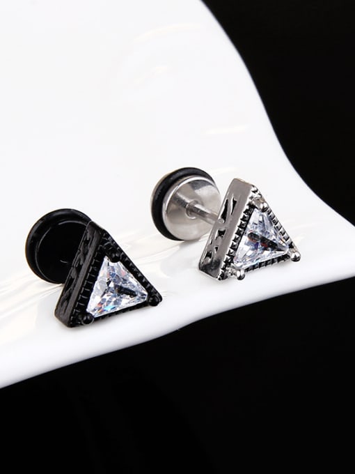 BSL Stainless Steel With Black Gun Plated Fashion Triangle Stud Earrings 2
