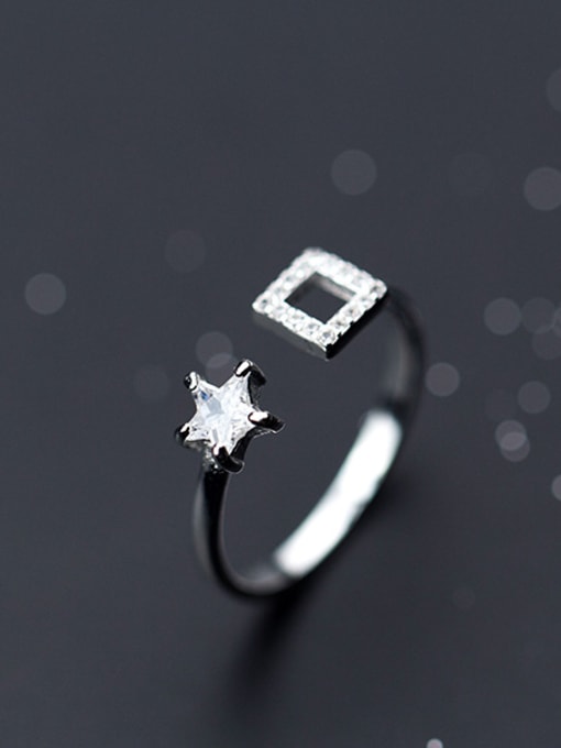 white Exquisite Star Shaped S925 Silver Open Design Rhinestone Ring