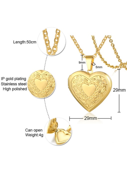 CONG Stainless Steel With Gold Plated Simplistic Pattern Heart Necklaces 1