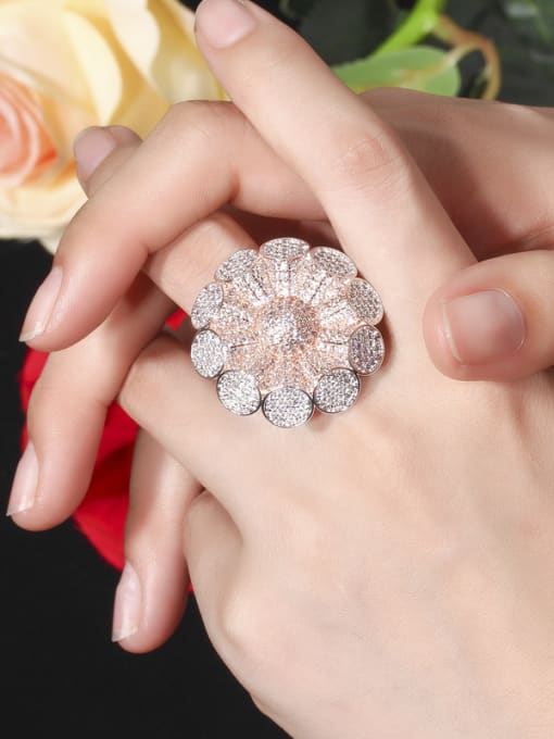 L.WIN Copper With Cubic Zirconia Luxury Flower Statement Rings 1