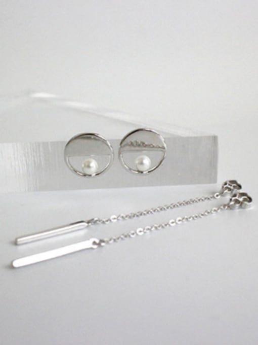 DAKA Fashion Little Artificial Pearl Silver Slim Bar Drop Earrings 3