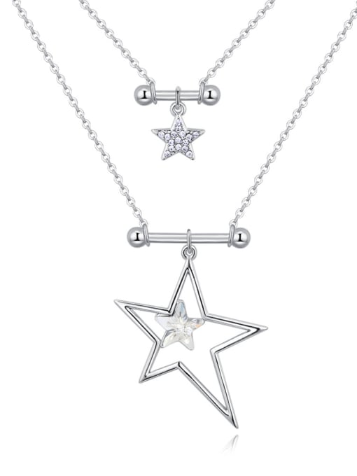 White Double Layer Hollow Star Pendant austrian Crystals Alloy Necklace