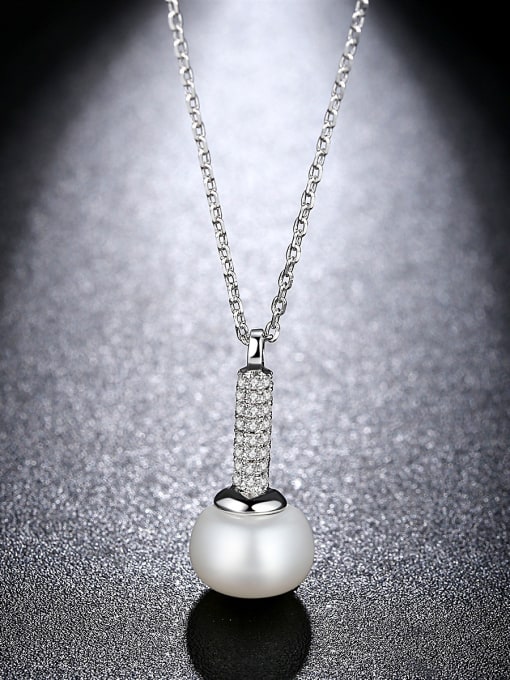 White Copper With 3A cubic zirconia Classic Ball Necklaces