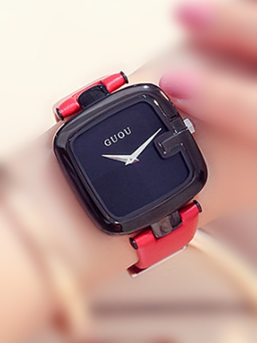 red GUOU Brand Simple Square Numberless Watch