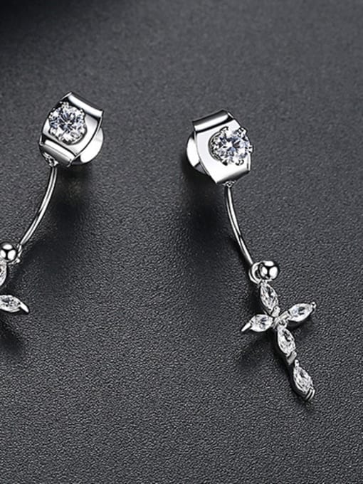 White-T02B15 Copper With Platinum Plated Delicate Cross Stud Earrings
