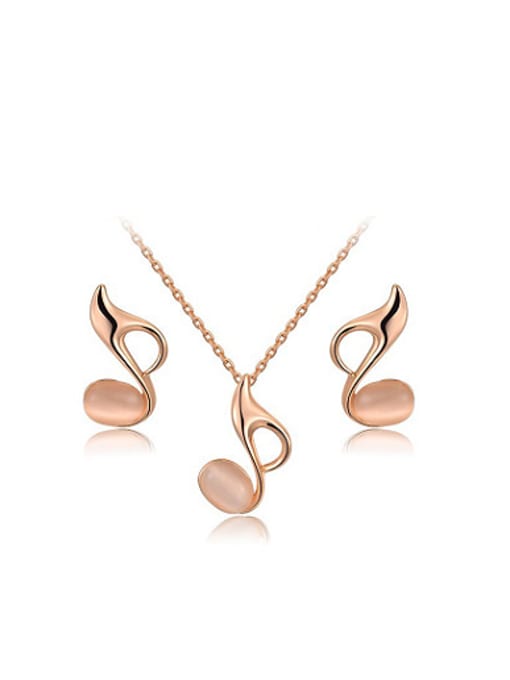 Rose Gold Elegant Note Shaped Opal Two Pieces Jewelry Set