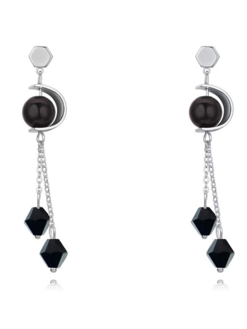 Black Simple Geometrical austrian Crystals Alloy Drop Earrings