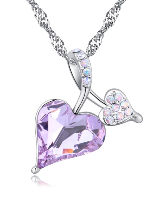 purple Fashion Double Heart austrian Crystals Pendant Alloy Necklace