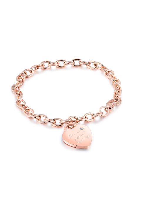 Rose Gold Simple Heart Titanium Women Bracelet