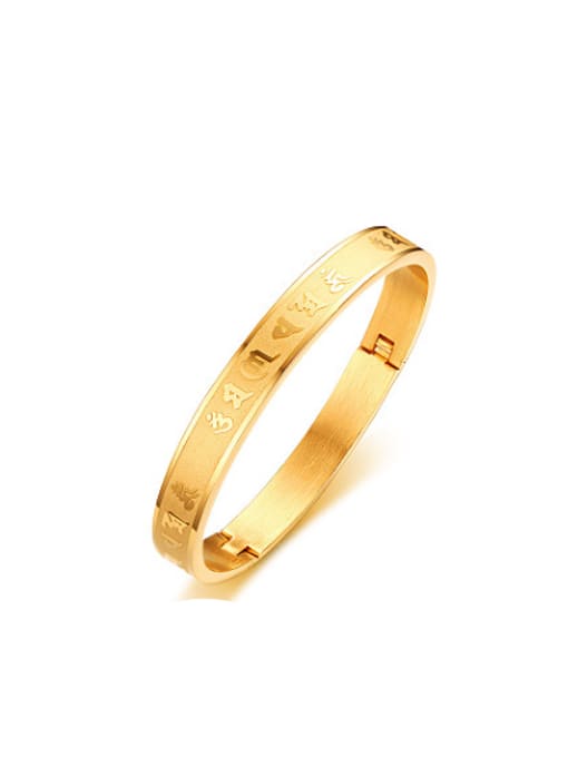 CONG Delicate Gold Plated Geometric Shaped Titanium Scripture Bangle 0