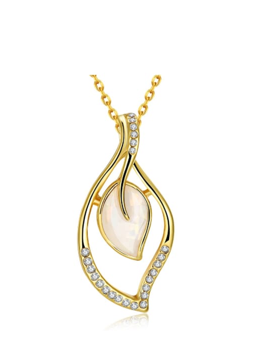 18K Gold White Women Hollow Leaves Shaped  Necklace