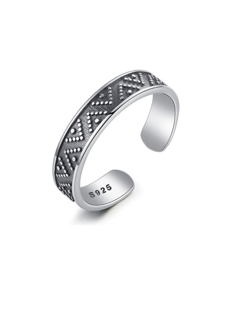 Retro sliver10I08 925 Sterling Silver With Antique Silver Plated Vintage Simple Pattern Free Size Rings