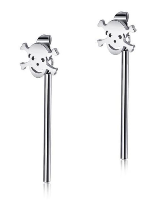 Open Sky Stainless Steel With Platinum Plated Vintage Smooth Skull Threader Earrings 0
