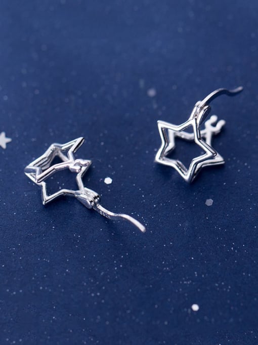 Rosh 925 Sterling Silver With Glossy Personality Star Clip On Earrings 3