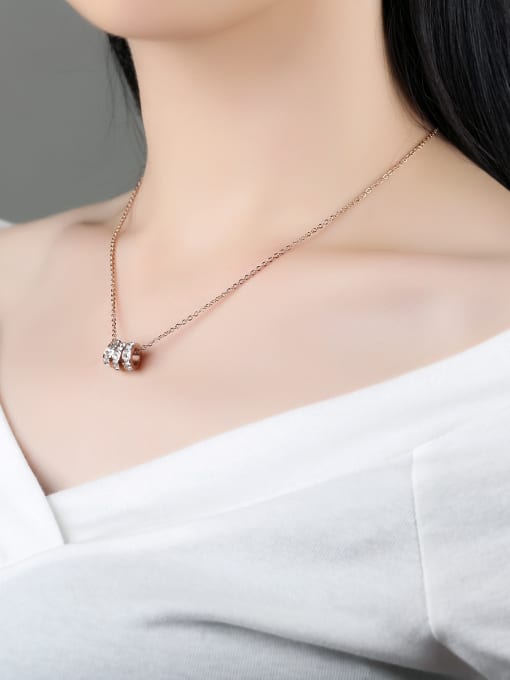 Open Sky Simple Three Rings Rhinestones Rose Gold Plated Necklace 1