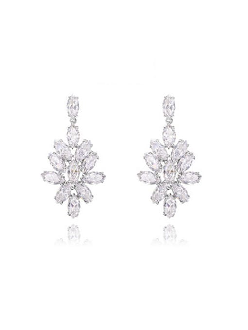 Ronaldo Elegant Ice Flower Shaped AAA Zircon Drop Earrings 0