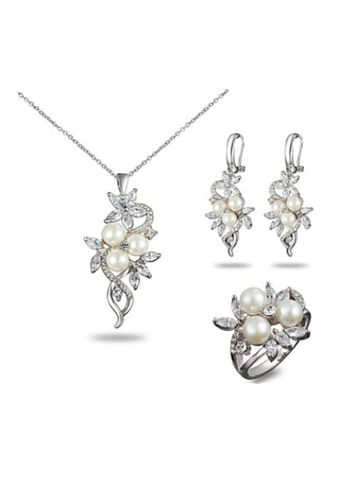 SANTIAGO Elegant Platinum Plated Artificial Pear Three Pieces Jewelry Set 0