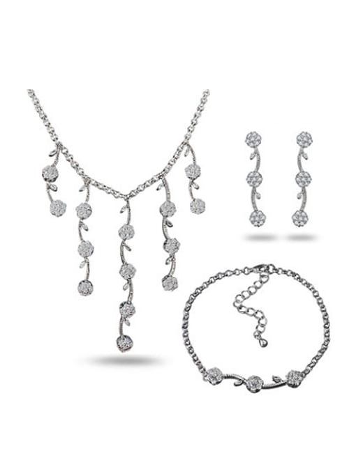 SANTIAGO Elegant Platinum Plated Zircon Plum Blossom Shaped Three Pieces Jewelry Set 0