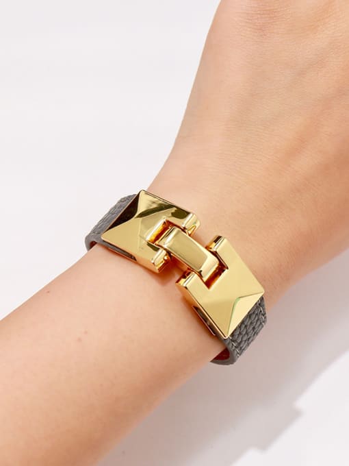 My Model Alloy With Gold Plated Punk Fringe Artificial Leather Bangles 4