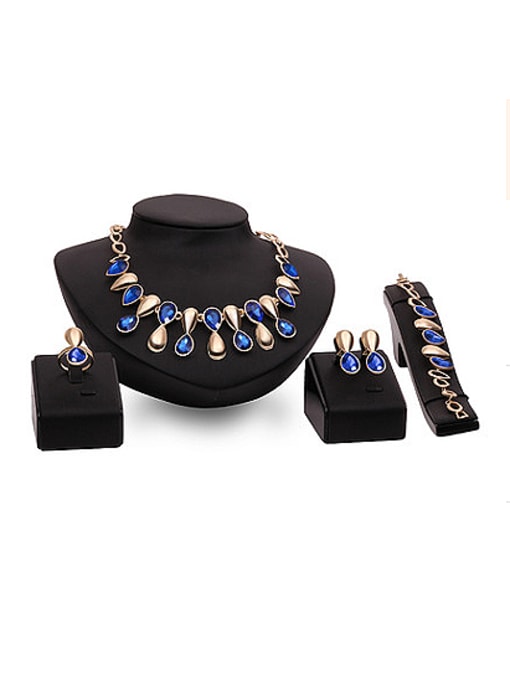 Blue 2018 2018 2018 Alloy Imitation-gold Plated Fashion Artificial Stones Four Pieces Jewelry Set