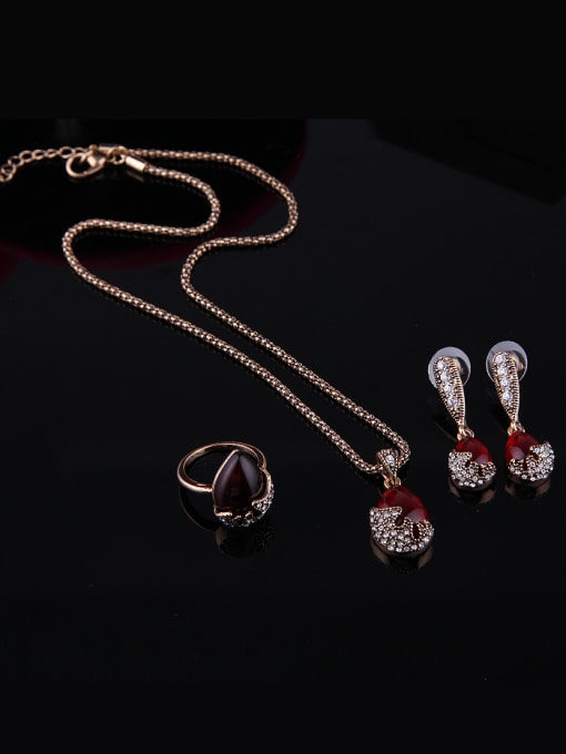 BESTIE 2018 2018 Alloy Antique Gold Plated Vintage style Artificial Stones Three Pieces Jewelry Set 1