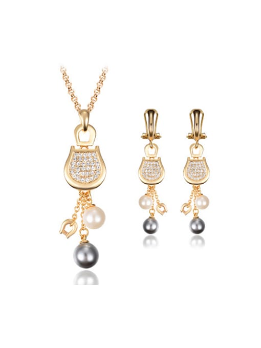 BESTIE 2018 Alloy Imitation-gold Plated Fashion Artificial Pearl and Rhinestones Two Pieces Jewelry Set 0
