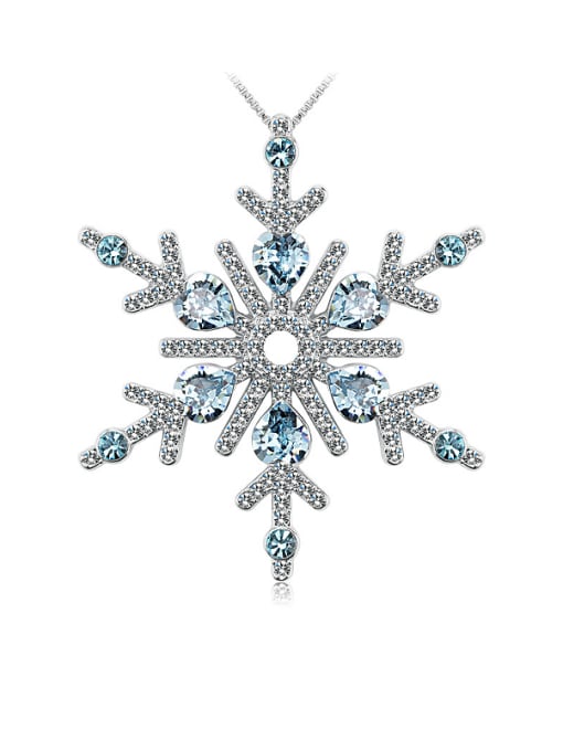 Platinum, Blue 18K White Gold Austria Crystal Snowflake Shaped Necklace