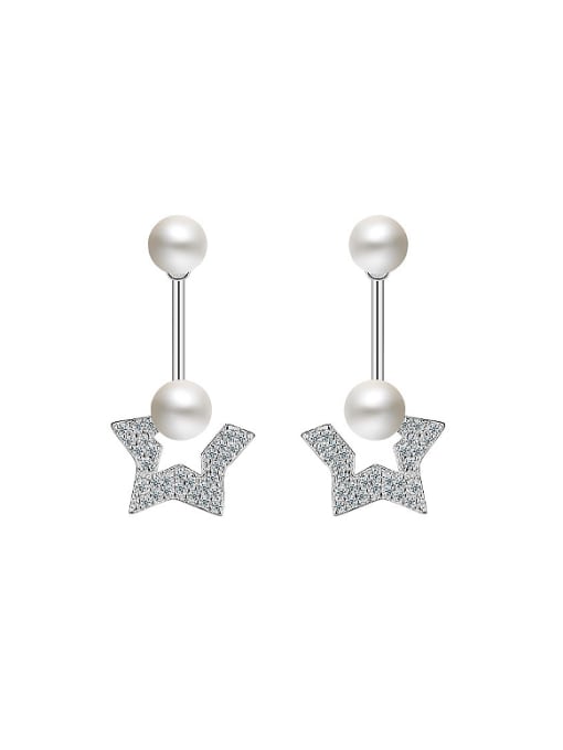 White Gold Fashion Imitation Pearls Cubic Zirconias Star Copper Stud Earrings