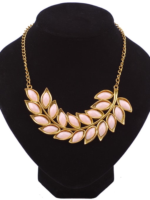 Pink Fashion Marquise Stones-studded Leaves Gold Plated Necklace