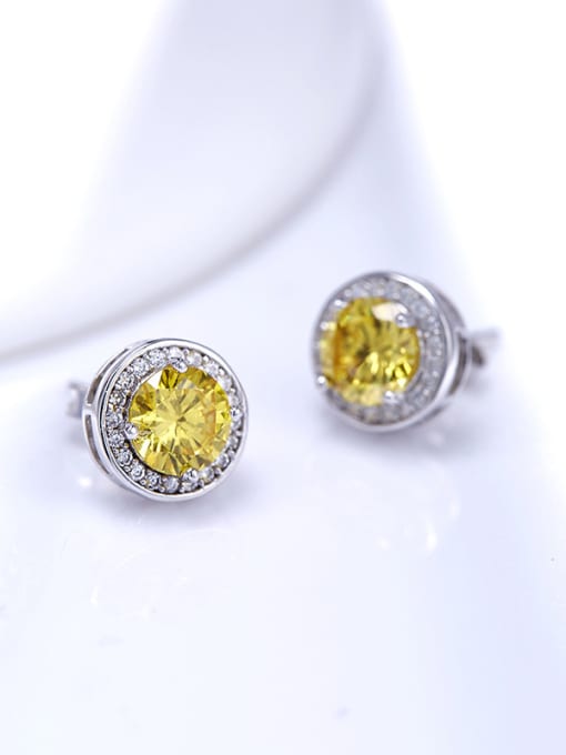 Yellow Charming 925 Silver Round Shaped Zircon Stud Earrings